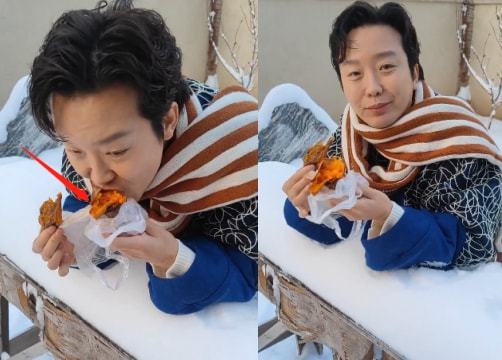 李玉刚趴雪地里吃烤红薯！大口吞咽还嘬手指，一脸满足直呼好甜