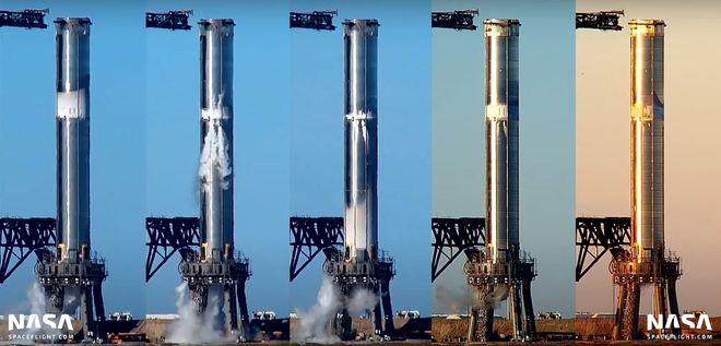 SpaceX开始测试首枚适合飞行超重型火箭助推器 静态点火时或火力全开