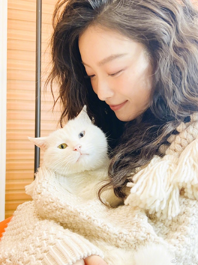 倪妮抱猫咪眼神温柔嘴角带笑 