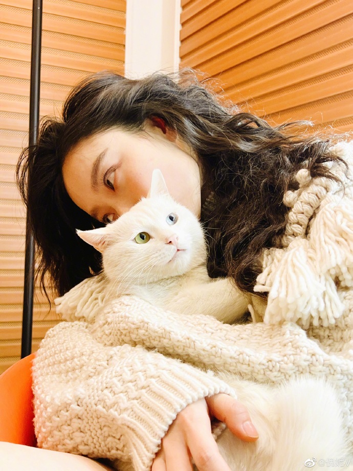 倪妮抱猫咪眼神温柔嘴角带笑 