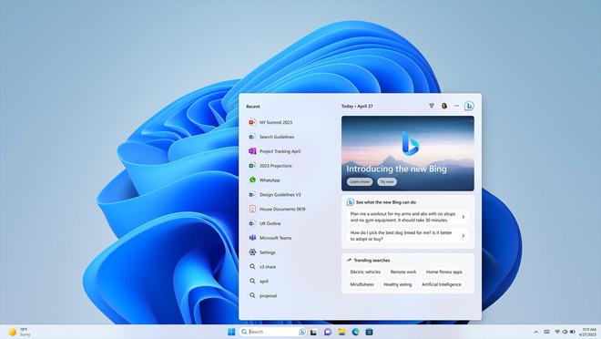 微软发布Windows 11重大更新 将新版必应集成到任务栏中