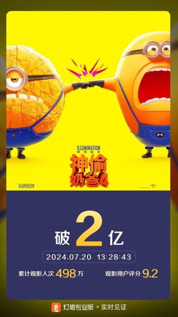 《神偷奶爸4》票房破2亿，位列年度票房榜第23位