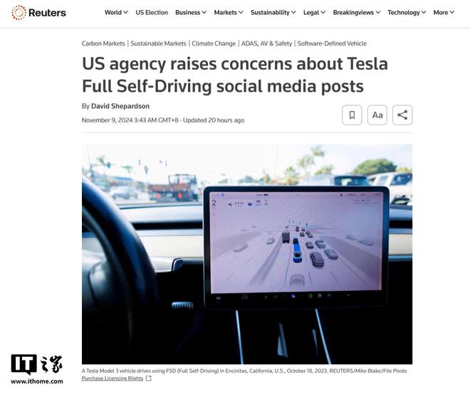 因暗示“FSD可用于无人驾驶出租车”，特斯拉引发美国交管局担忧