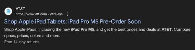 AT&T 网站上提到了一款 M5 芯片的未发布 iPad Pro 机型