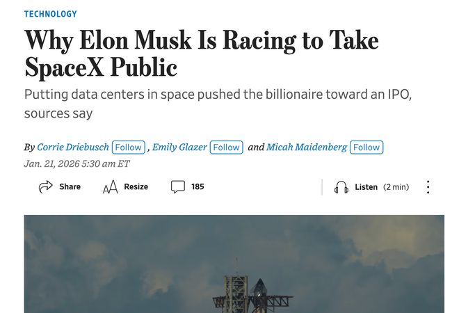消息称马斯克拟加速SpaceX上市进程