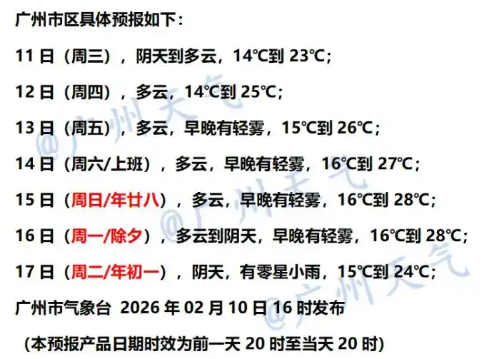 广州除夕最高气温达28℃