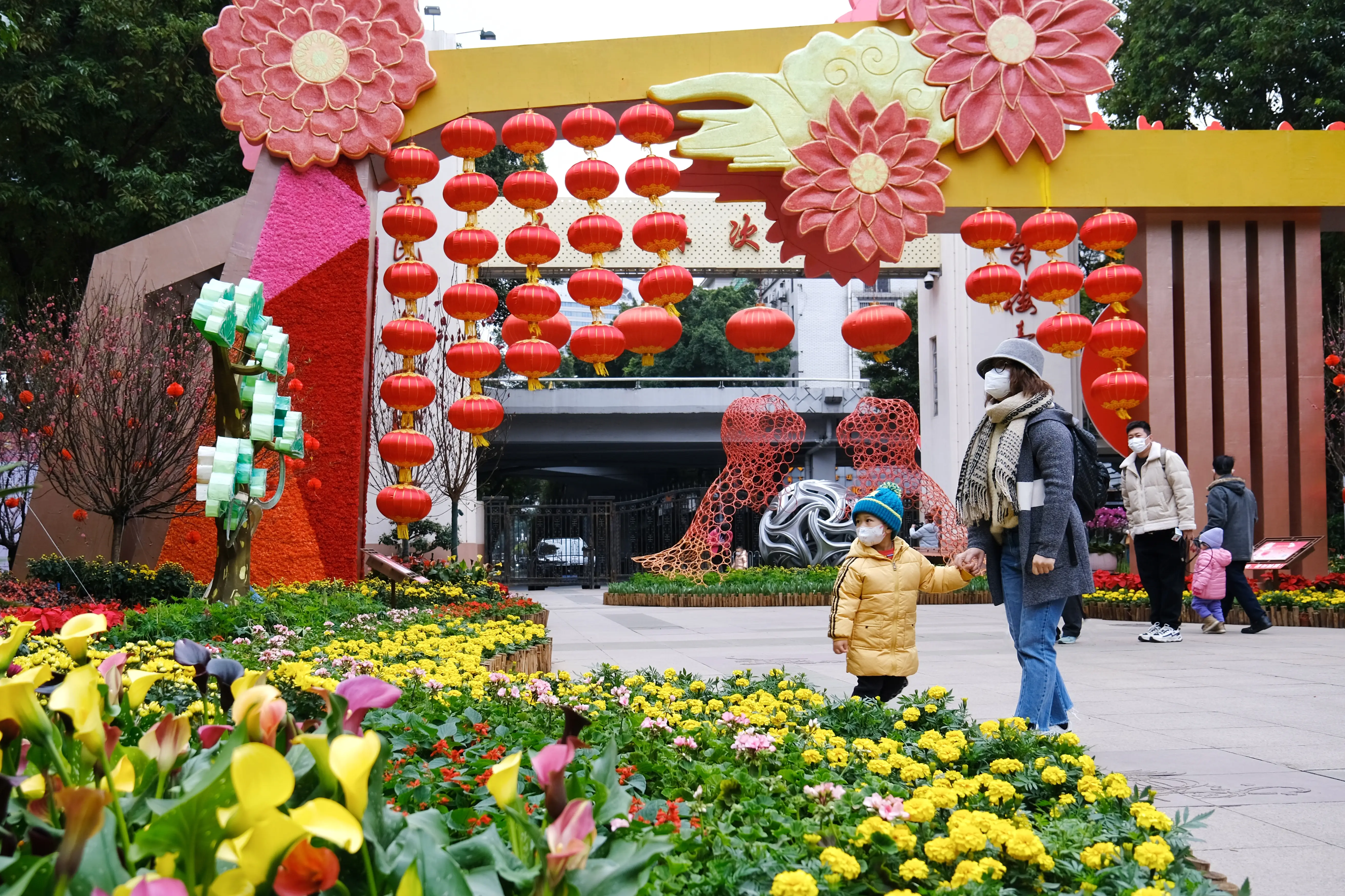 广州迎春花市全面开市 群众“行花街”迎新春